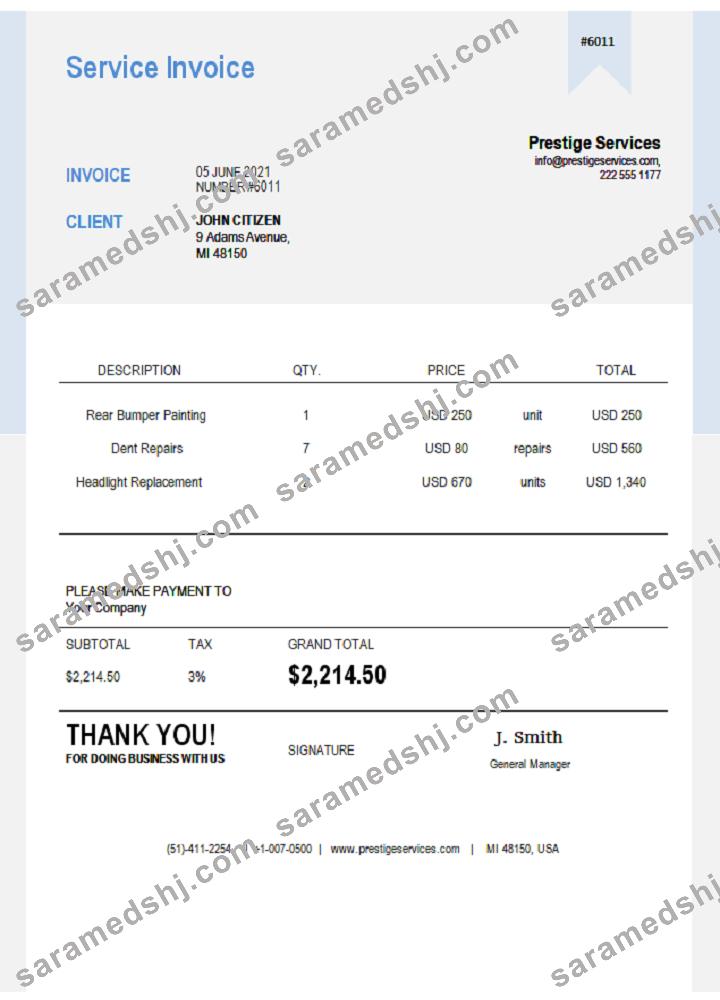 USA Prestige Services invoice